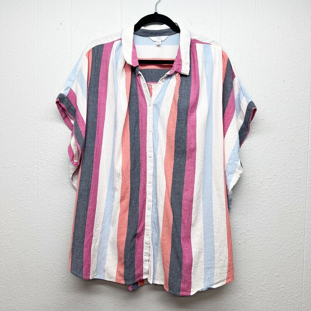 Time & Tru Striped Womens Shirt XXL Lightweight Relaxed 100% Cotton Work Casual